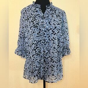 CeCe | Blue Puff Sleeve Button Down Blouse, XL gently worn